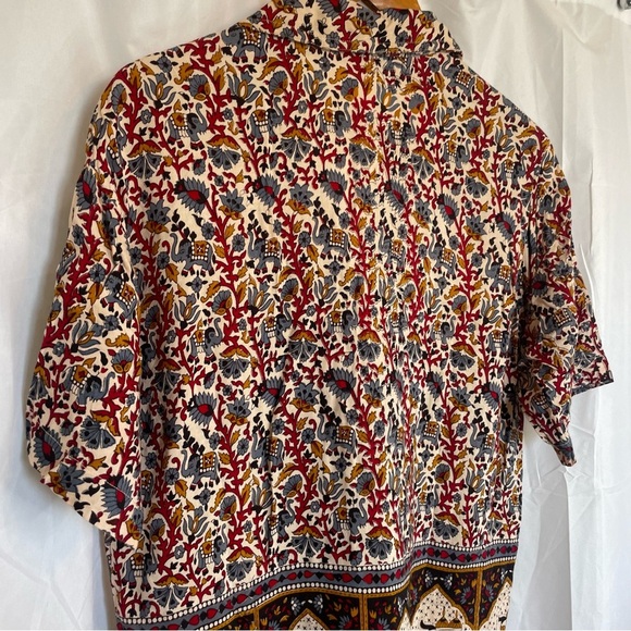 PAPILLON Women’s Vintage Red Gold Elephant Button Down Short Sleeve Size Medium - Picture 11 of 13